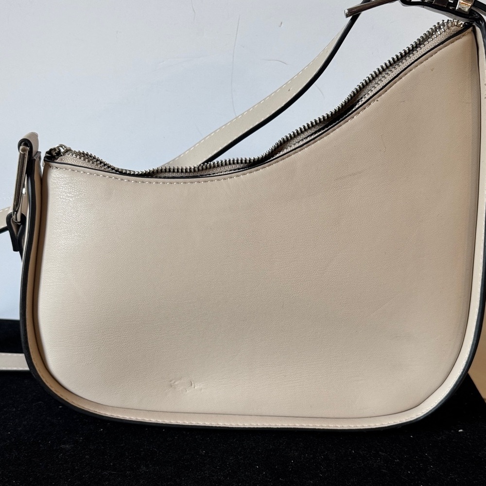BCBGeneration Crescent Saddlebag Crossbody Purse Stone Beige Faux Leather - Picture 7 of 9